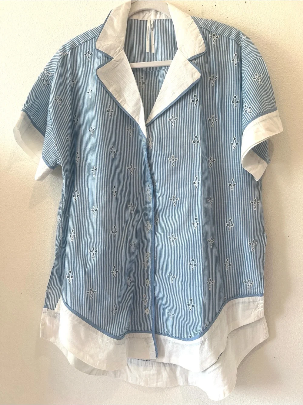 Anthropologie The Bijou Eyelet Striped Top and Shorts Pajama Set
